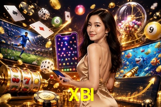 Una escena digital vívida inspirada en casino con XBI mostrado prominentemente, luces brillantes, fichas, cartas y acentos dorados.